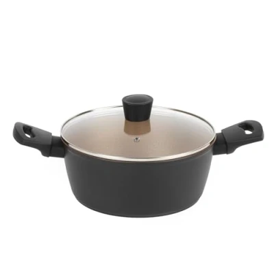 Image de Russell Hobbs RH01670BEU7 Opulence Collection 24 cm Marmite en Aluminium Forgé, avec Couvercle Verre, Revêtement Antiadhésive, Compatible Plaques à Induction et Ustensiles Métalliques, Noir/Or