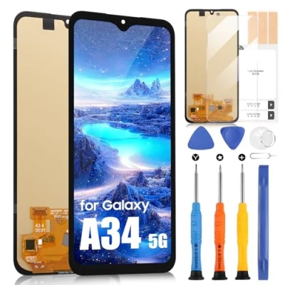 Image de OLED Écran pour Samsung Galaxy A34 5G A346 SM A346B A346E A346M, tactile Digitazer Full Assembly Remplacement avec Réparation Kit (Noir)
