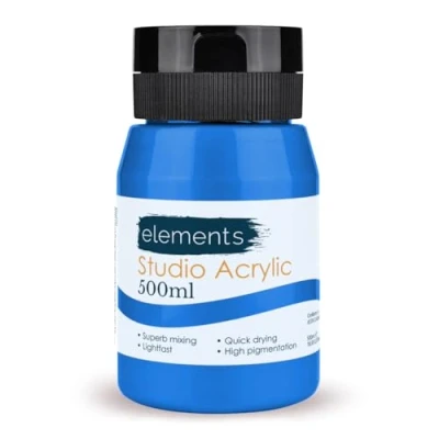 Image de Elements Peinture acrylique 500 ml Pot de Peintures acryliques à séchage rapide avec haute pigmentation et pigments couleurs vives Bleu cobalt