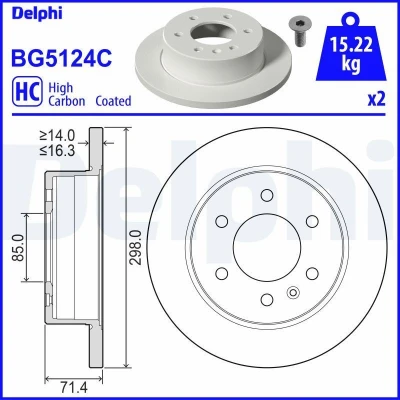 Image de DELPHI BG5124C Disque de frein 298 16 6 plein revêtu à haute teneur en carbone sans roulement roue, bague ABS