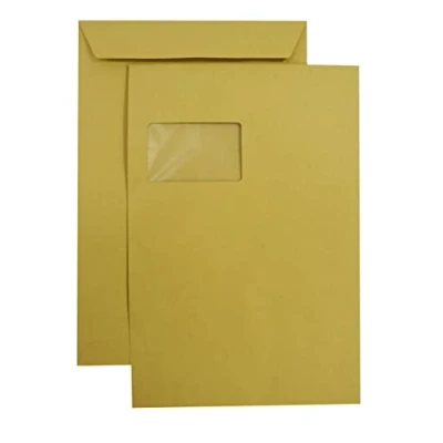 Image de Netuno 250 enveloppes brunes C4 229x324 mm rabat droit auto adhésif avec fenêtre à gauche 90g marron en grand format lettre business pour correspondence