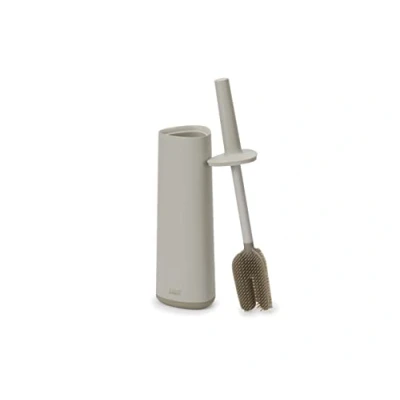 Image de Joseph Flex 360 Ensemble brosse à toilettes et support de rangement avec tête remplaçable anti goutte, bouchon, triple action Finition mate, Beige