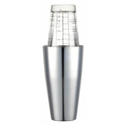 Image de BARCRAFT Boston Shaker à Cocktail Gradué en ML/oz avec Recettes Imprimées, Verre/Acier Inoxydable, 400 ML
