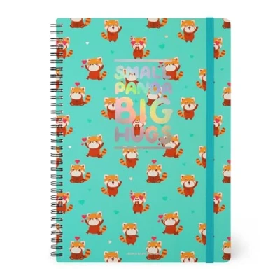 Image de Legami Cahier à rayures avec spirale Format A4, Spiral Notebook Maxi, Contient 1 feuille d&#039;autocollants, 160 pages détachables, en papier FSC, élastique de fermeture, 21 x 29 cm, thème Red Panda