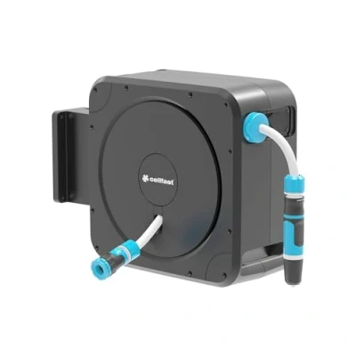 Image de Cellfast Ensemble avec Enrouleur De Tuyau Automatique Support Mural Raccordement Buse Nettoyage Raccord Rapide Et Connexion Ergo