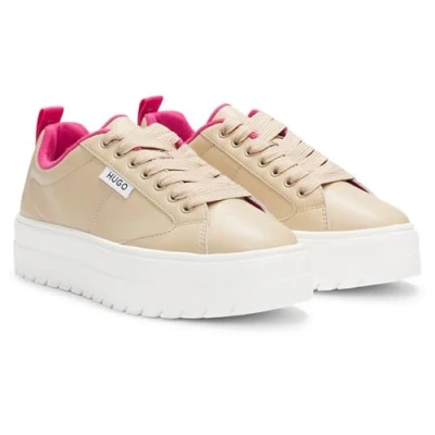 Image de HUGO Lyssa Baskets basses, Femme, Taille: 38, Open beige Imitation cuir haute qualité