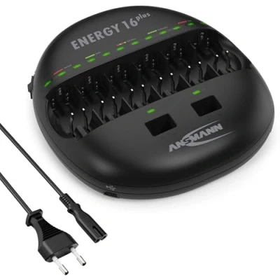 Image de Ansmann Chargeur professionnel mutifonctions Energy 16 Plus avec connexion USB / Station d&#039;entretien &amp; testeur de capacité fonction Refresh NiMH dans les tailles AAA, AA, C, D 9V. gris