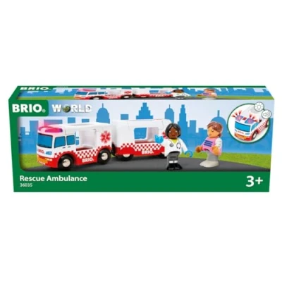 Image de BRIO World 36035 Camion Ambulance Son et Lumière Piles incluses pour Circuit de Train en Bois Jouet garçons Filles à partir 3 Ans