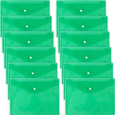Image de D.RECT 5530 Lot de 12 porte documents A4 avec fermeture à bouton pour l&#039;école et le bureau, organiseur d&#039;enveloppes lettres, vert