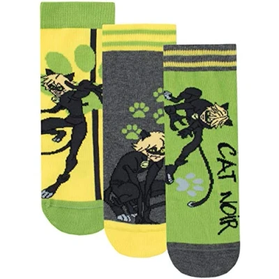 Image de Miraculous Chaussettes Pack de 3 Cat Noir Garçon Multicolore EU 20 23 (Taille fabricant UK 5)