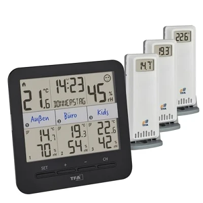 Image de TFA Dostmann Thermo hygromètre avec 3 émetteurs Klima@Home2, 30.3075.01, température/humidité de l&#039;air, y compris indication du point rosée pour éviter les moisissures, noir