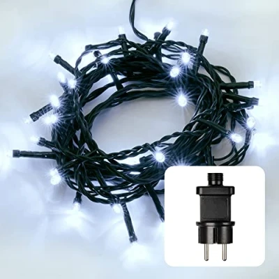 Image de Hellum LED chaîne lumineuse Extérieur ou Intérieur I blanc froid à alimentation électrique avec 40 câble en vert