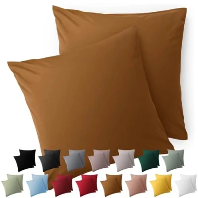 Image de Blumtal Taie Oreiller 65x65 Lot de 2 Housse Coussin Microfibre Taies d&#039;oreillers avec Fermeture enveloppe, certifiée Oeko Tex, Extra Douce et Lavable Marron