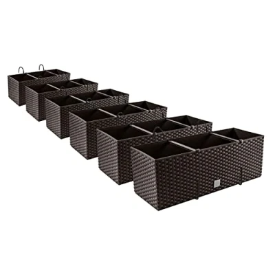 Image de Lot de 6 pots fleurs aspect rotin avec supports pour balcon