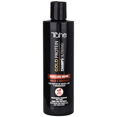 Image de Tahe Gold Protein Shampooing Nutritif Cheveux Secs, Éclat et Douceur aux Huiles d’Argan, de Lin d’Acides Aminés (300 ml)