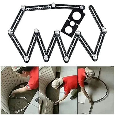 Image de Outil de Template Gabarit d&#039;angle Règle mesure multi angle En alliage d&#039;aluminium 12 côtés tuiles avec trou Noir