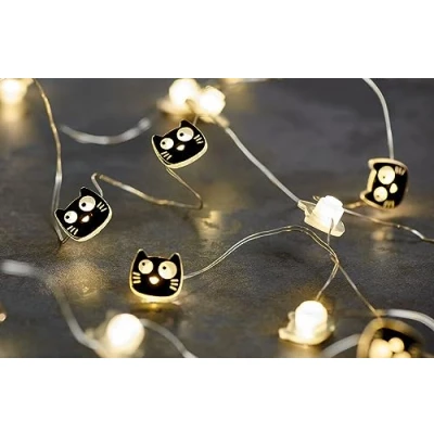 Image de moses Ed the Cat Mini guirlande lumineuse à LED, 2,20 m, en forme de chat, 20 pour l&#039;intérieur, noir