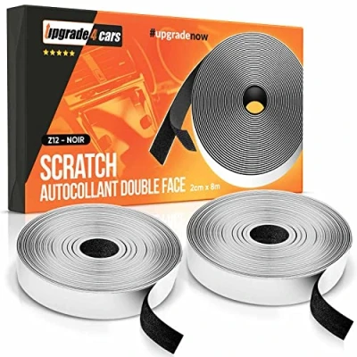 Image de Scratch Autocollant Double Face Extra Fort 8m Noir Rouleau Adhesive à Crochets et Boucles Ruban Adhésif Puissant Bande Moustiquaire
