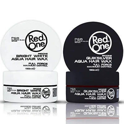 Image de RedOne Cire Aquatique Coiffante Blanc &amp; Gris 150 ml Gelée Maintien supplémentaire capillaire pour hommes et femmes Aspect brillant longue durée Parfum Cassis Pêche Lot de 2