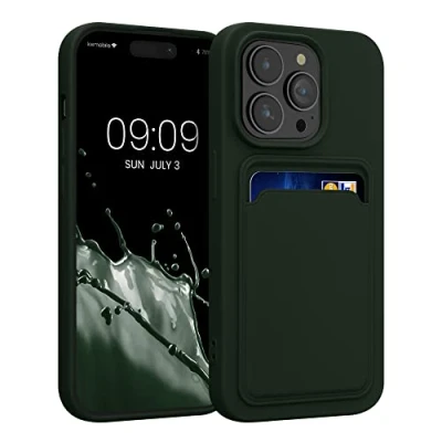 Image de kwmobile Housse Compatible avec Apple iPhone 14 Pro Coque de téléphone Compartiment Carte en Silicone Vert foncé