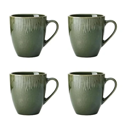 Image de Mikasa Jardin Set de 4 tasses, vertes, 420ml Tasses en grès pour le thé et café Emballage cadeau lavable au lave vaisselle