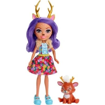 Image de Enchantimals FXM75 Mini poupée Danessa Biche et Figurine Animale Sprint aux Longs Cheveux Violets bouclés, Jupe Amovible Faux col, Jouet pour Enfant, Multicolore