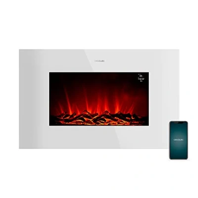 Image de Cecotec Foyer électrique décoratif Ready Warm 2250 Curved Flames. 2000 W, Taille 22&quot;, WiFi, 2 Niveaux de Puissance, Télécommande, Panneau incurvé, Minuterie, 20 m2 (35&quot;, Blanc Contrôle Wi FI)