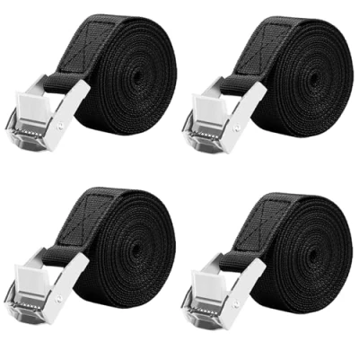 Image de 4 Pieces 2.5m Sangles d&#039;arrimage Sangle à Griffe de Fixation Charge Maximale 250 kg 2.5cm x (Paquet Noir 2,5 m 25 mm)