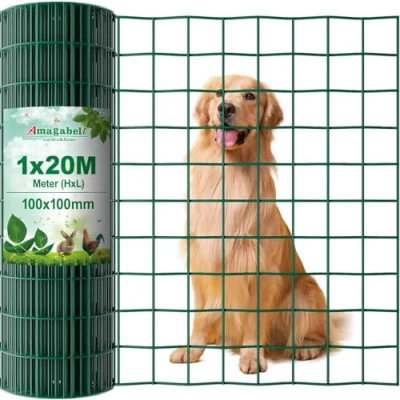 Image de Amagabeli 1M X 20M Grillage Plastifié Résidentiel Fil 2,2mm Mailles 100x100cm Carrée Soudé à de Clôture RAL6005 Vert Maille Enduit PVC Métallique Bordure Jardin Pelouse HC04