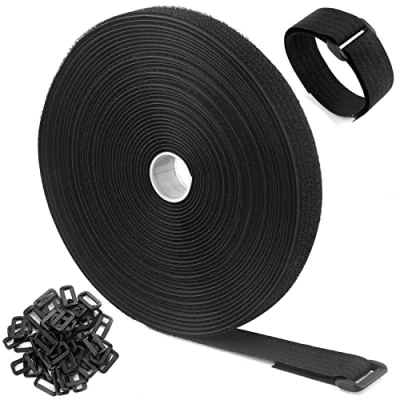 Image de WSZJINB Sangles de Câble Réglables 10m x 2cm Avec 50 Boucles, Attaches Réutilisables Noires, Sangle Fixation à Crochet et Boucle Pour la Gestion des Câbles, Noir