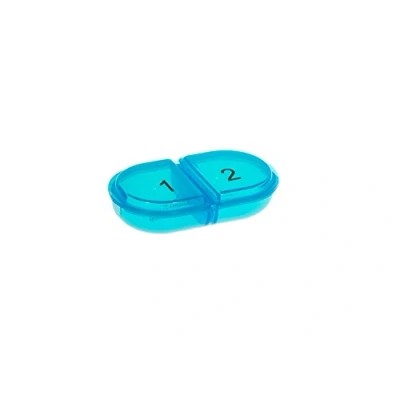 Image de VANLO Pilulier quotidien robuste « DUO » avec deux compartiments en bleu, boîte à médicaments, pilules, pilules