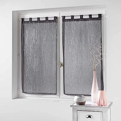 Image de douceur d&#039;interieur Filiane Paire Droite Passants Voile Sable Rayures, Polyester, Gris, 160 x 60 cm