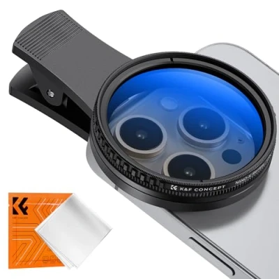 Image de K&amp;F Concept 52mm Clip Filtre Polarisant CPL Amovible Compatible avec iPhone Téléphone Smartphones Objectifs et Un Chiffon