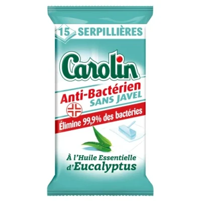 Image de Carolin Lingettes Sols Anti bactériennes à l&#039;Huile Essentielle d&#039;Eucalyptus, Sans Javel x15