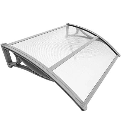 Image de vounot Auvent de Porte d&#039;entrée Toit Marquise en Polycarbonate Résistante Abri Protection Contre La Pluie et UV Gris Transparent 100 x 80 cm