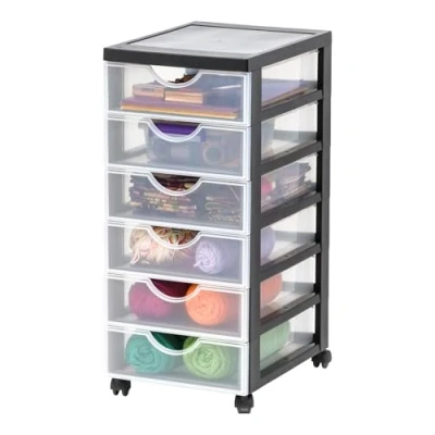 Image de Iris Ohyama, Tour de rangement à Roulettes en Plastique, 6 Petits Tiroirs, Noir, Ouverture Facile, Meuble Rangement, Papeterie, pour Chambre, Salle Bain, École &amp; Bureau, Sans BPA, DDDC 360