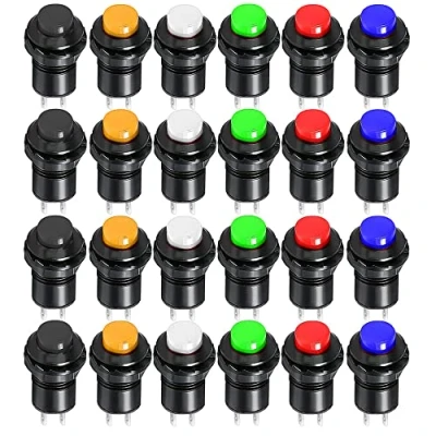 Image de Gebildet 24pcs 12mm Verrouillage Commutateur a Bouton Poussoir SPST ON/OFF AC 250V/1.5A 125V/3A, Mini Interrupteur à Bascule Rond, pour Trompette de Voiture, PC, Lampe Table, Sonnette Maison
