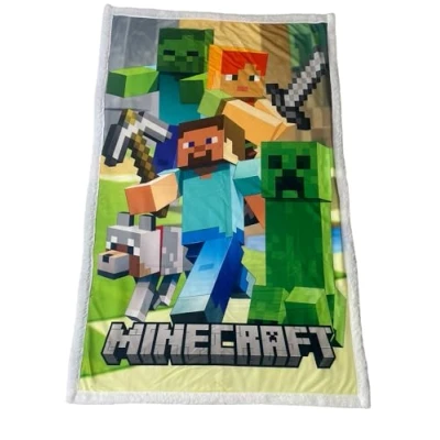 Image de Homadict Minecraft Plaid Sherpa 100x150cm Personnages Couverture Polaire Cocooning pour des soirées Bien au Chaud Licence Officielle Matière Ultra Douce Confortable et