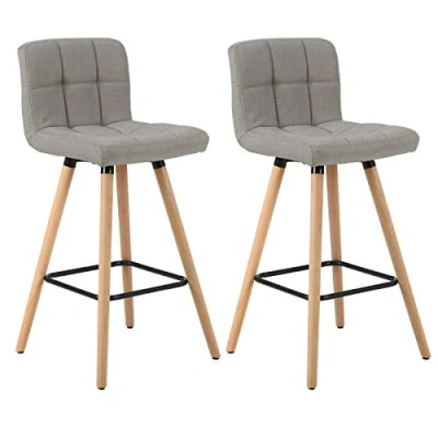 Image de WOLTU Lot de 2 Tabourets Bar avec Repose Pieds Design en Bois Massif et Lin,Gris Clair BH160hgr