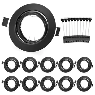 Image de Leselux Spot Encastrable GU10 Set Cadre, 10 Pièces Cadre de Montage Rond avec Douille GU10, 60 Orientable Plafond Noir, Trou Ø68 80mm, 230V, Pour Lampes A LED Ou Halogènes