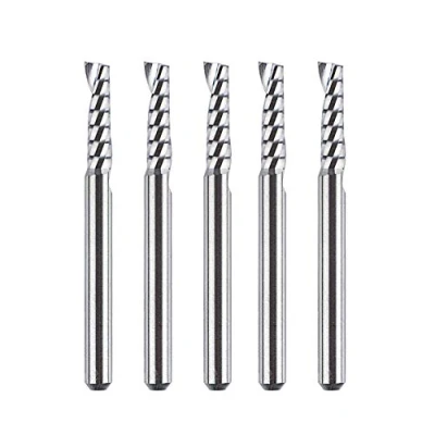 Image de SpeTool Lot de 5 fraises à spirale en carbure tungstène pour professionnelles aluminium avec pointes rotatives CNC (diamètre du pied 1/8 pouce, coupe 3,1 mm x 12 mm)