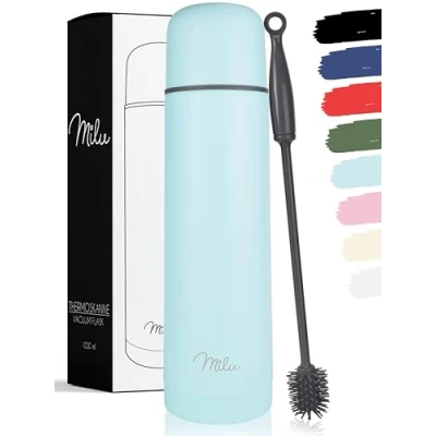 Image de Milu Bouteille isotherme en acier inoxydable 1L, 750ml, 500ml Thermo Double Paroi, Sans BPA, Transport Café, Thé, Eau (Bleu bébé, 500 ml)