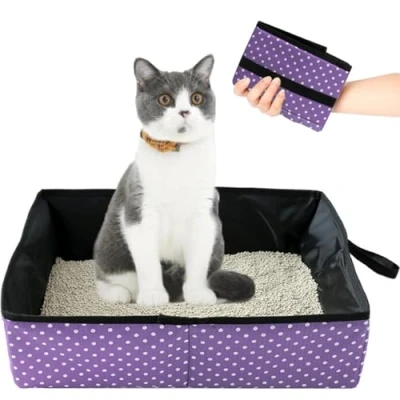 Image de Bac à Litière pour Chat Pliable, Portable de Voyage Chat, Boîte Pliable Chats, Imperméable, Nettoyer Domicile et Extérieures Camping, Violet, 48x39x14 cm