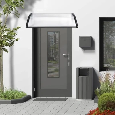 Image de [en.casa] Auvent de Porte d&#039;Entrée Design Marquise d&#039;accueil Résistante aux Intempéries Polycarbonate Aluminium Plastique 5 mm d&#039;Épaisseur 150 x 100 cm Noir Transparent