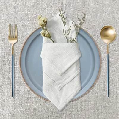 Image de Lot de 6 Serviettes Lin Table Tissu Mariage Décoration Blanc 40 x cm