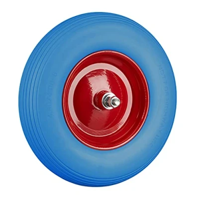 Image de Relaxdays, Bleu Rouge brouette, Roue de Rechange avec axe, 4.80 4.00 8, Caoutchouc PU essieu 100 kg