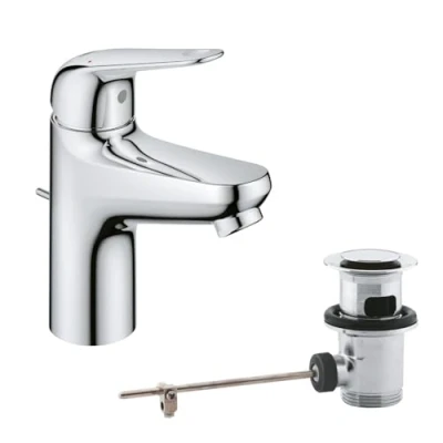 Image de GROHE Swift Mitigeur Monocommande Lavabo, Economie d&#039;Eau, Taille S, Tirette et Vidage, Installation Facile, Chromé, 24316001