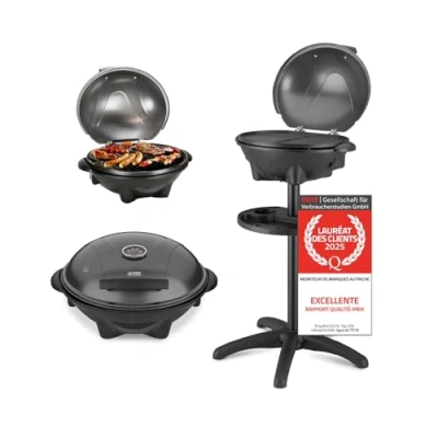 Image de TZS 2in1 gril électrique &amp; de table extrêmement stable avec pied pour balcon amovible sur 2400 watts couvercle affichage la température inclus