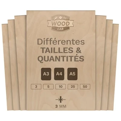 Image de Wood Lab 50 x A5 Panneaux en Bois contreplaqué Bouleau 3 mm (± 0,5 mm) 21 14,8 cm Planches Brut pour Bricolage,pyrographe,CNC, Laser, Gravure (50)