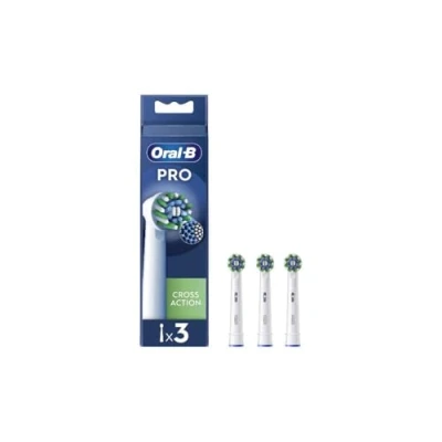 Image de Oral B Cross Action têtes de brosse à dents électrique, lot 3 rechange blanches, poils angulaires qui s&#039;adaptent chaque dent pour un nettoyage en profondeur